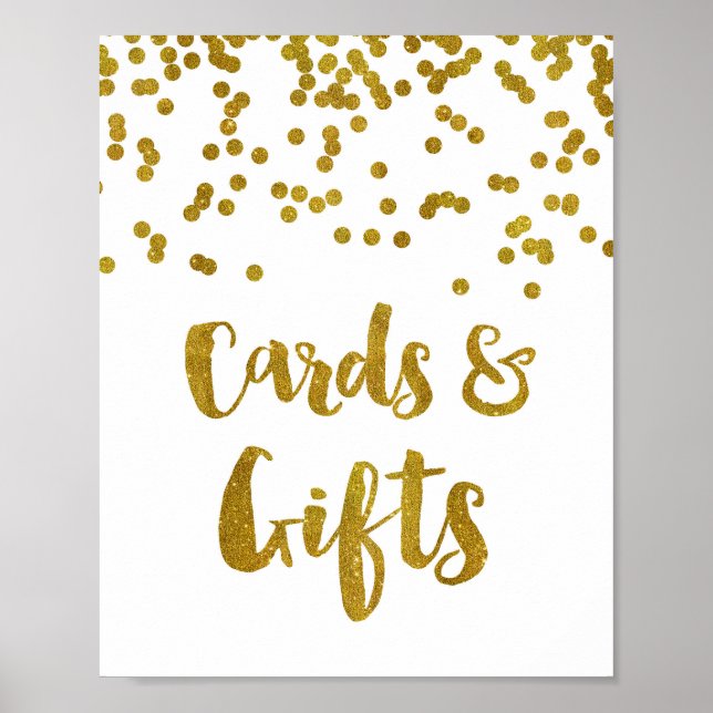 Poster Panneau de mariage Cartes et Cadeaux Confetti Or (Devant)