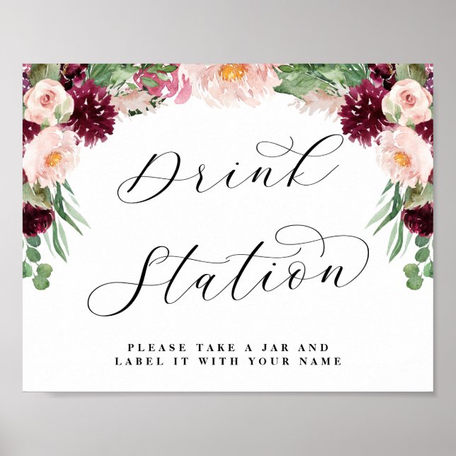 Poster Panneau de mariage chic Adore Floral Drink Station (Devant)