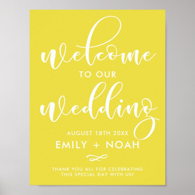 Poster Panneau de Mariage de bienvenue Jaune clair et élé (Devant)