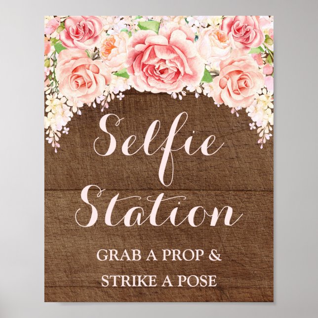 Poster Panneau de mariage de la station de selfie en bois (Devant)