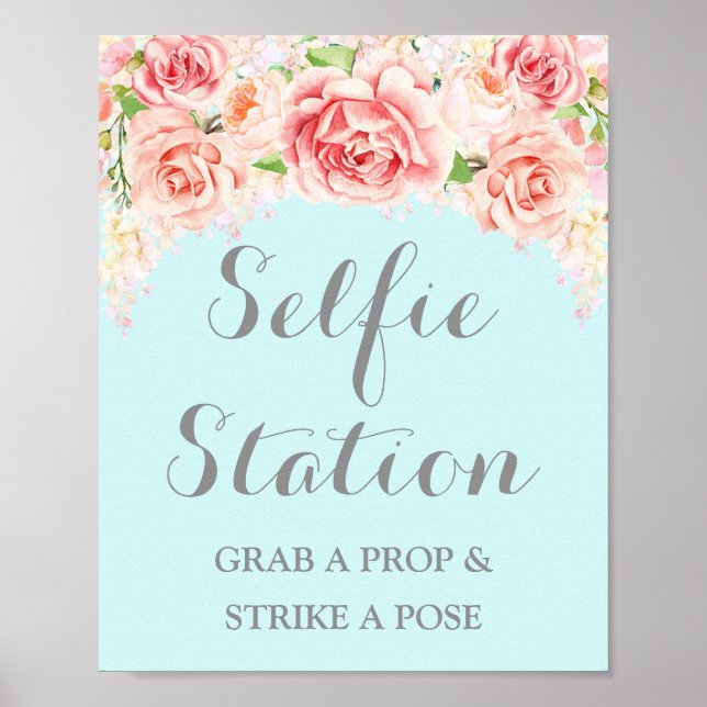 Poster Panneau de mariage de la station Selfie rose aquar (Devant)
