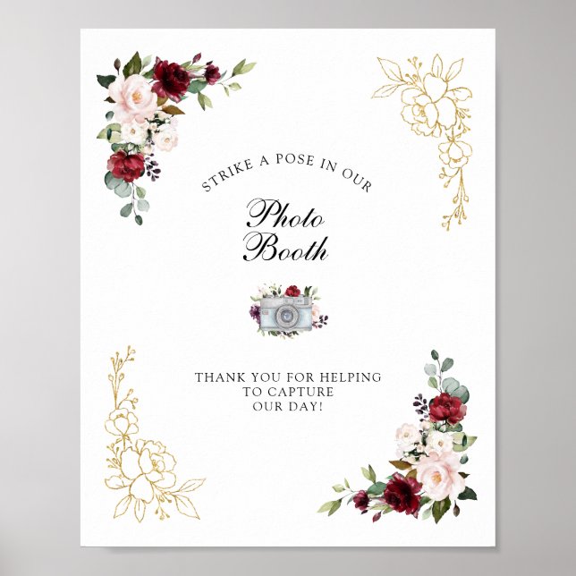 Poster Panneau de mariage de photomaton à feuilles d'or d (Devant)