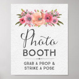 Poster Panneau de mariage de photomaton à fleurs aquarell