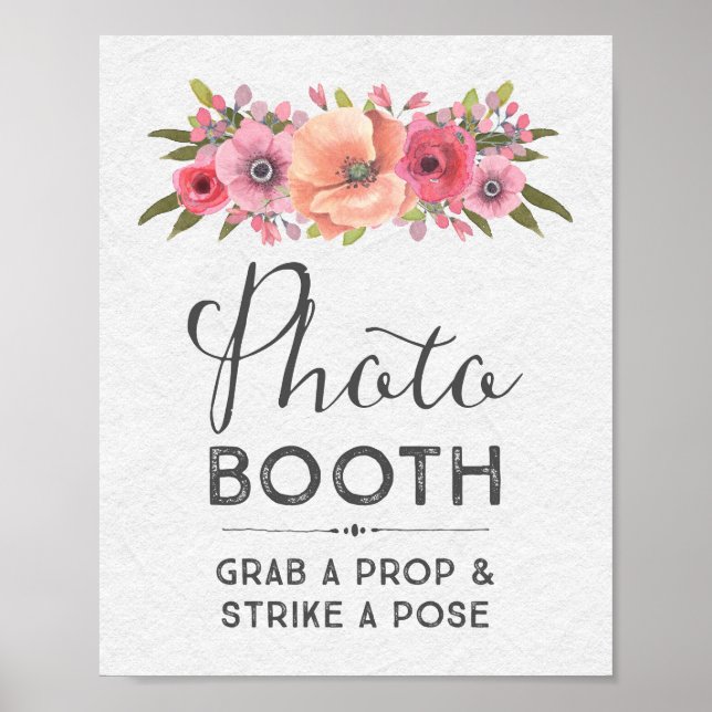 Poster Panneau de mariage de photomaton floral aquarelle  (Devant)