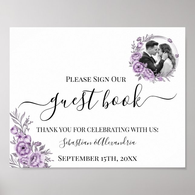 Poster Panneau de mariage de verdure Signez notre livre d (Devant)