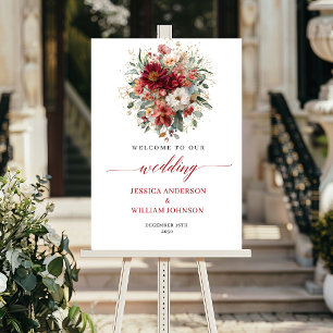 Poster Panneau de mariage Deep Red Boho Floral automne eu