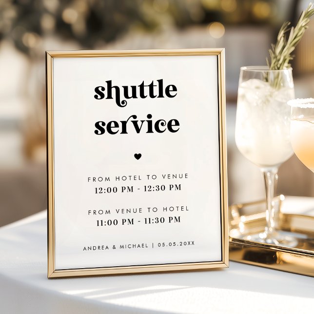 Poster Panneau de mariage du service de navette à script  (Créateur téléchargé)
