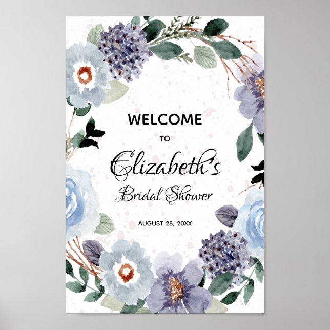 Poster Panneau de Mariage Élégant à l'Aquarelle Florale (Devant)