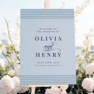 Poster Panneau de mariage élégant à rayures bleues de bor