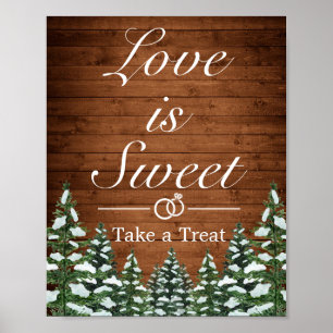 Poster Panneau de mariage en bois enneigé et forêt