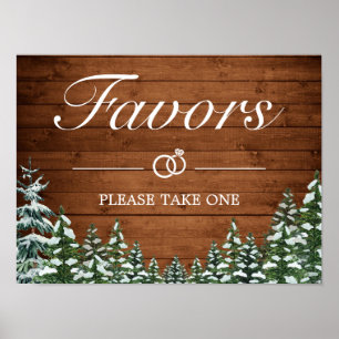Poster Panneau de mariage en bois enneigé et forêt enneig