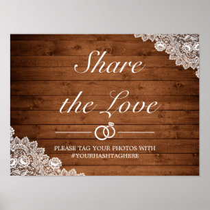 Poster Panneau de mariage en bois rustique et dentelle bl