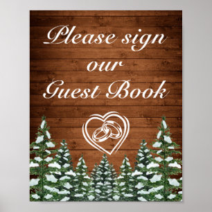 Poster Panneau de mariage en pin de campagne et bois enne
