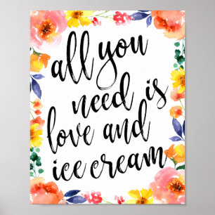 Poster Panneau de mariage floral 8x10 Ice Cream Sation