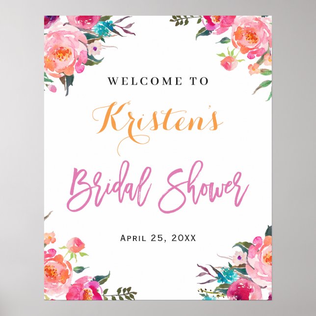 Poster Panneau de mariage floral botanique à l'aquarelle  (Devant)