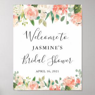 Poster Panneau de mariage floral Corail pêche pour la dou