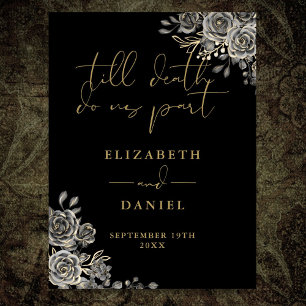 Poster Panneau de mariage floral de roses gothiques noir 