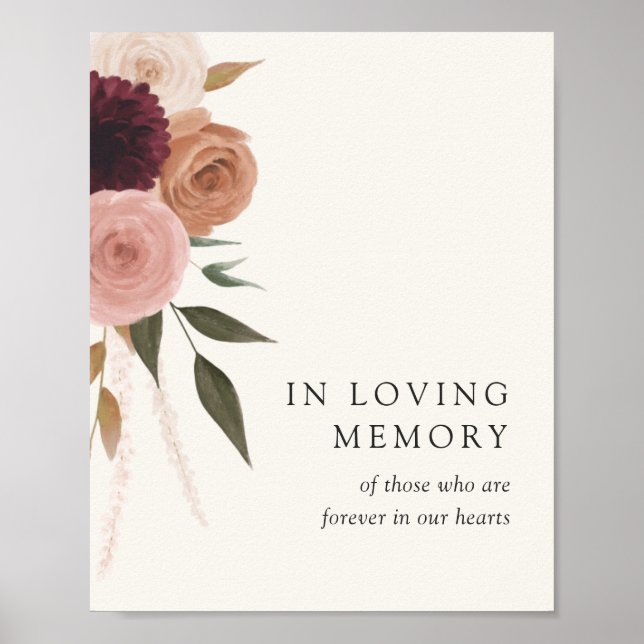 Poster Panneau de mariage floral élégant prune en souveni (Devant)
