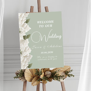 Poster Panneau de mariage floral embossé élégant vert sau