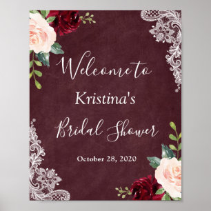Poster Panneau de Mariage Floral en Dentelle Rouge Bourgo