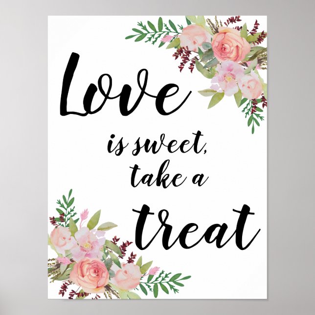 Poster Panneau de mariage floral Fleurs aquarelles sur le (Devant)