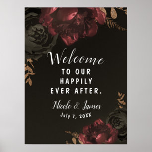 Poster Panneau de mariage floral foncé doré brun humeur