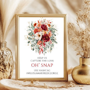Poster Panneau de mariage Floral Marsala Rouge Profond Oh
