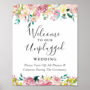 Poster Panneau de mariage floral pastel débranché