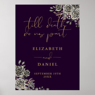 Poster Panneau de mariage floral Roses gothiques violet e