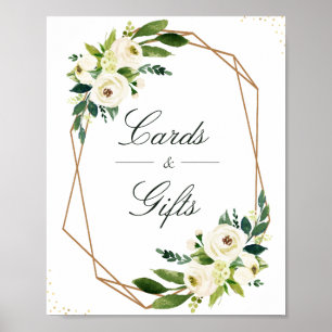 Poster Panneau de mariage géométrique floral ivoire Carte