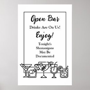 Poster Panneau de mariage humoristique avec bar ouvert