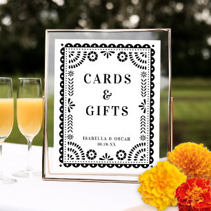 Poster Panneau de mariage inspiré du Papel Picado noir et