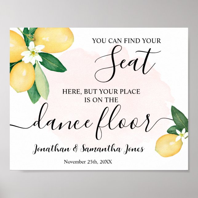 Poster Panneau de mariage Lemons Pink pour trouver votre  (Devant)