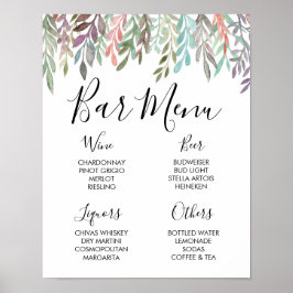 Poster Panneau de mariage – Menu du bar Panneau de verdur