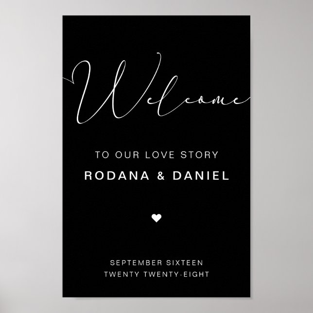 Poster Panneau de mariage noir calligraphié à la main (Devant)