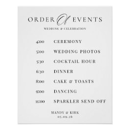 Poster Panneau de mariage ordre des événements Calendrier