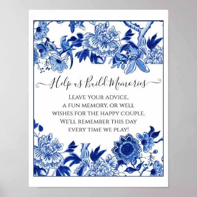 Poster Panneau de mariage personnalisé Jenga 10x12 bleu b (Devant)