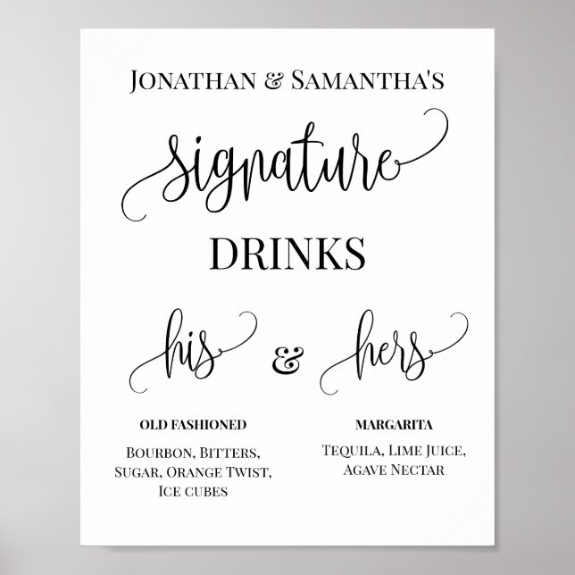 Poster Panneau de mariage pour couples avec boissons sign (Devant)