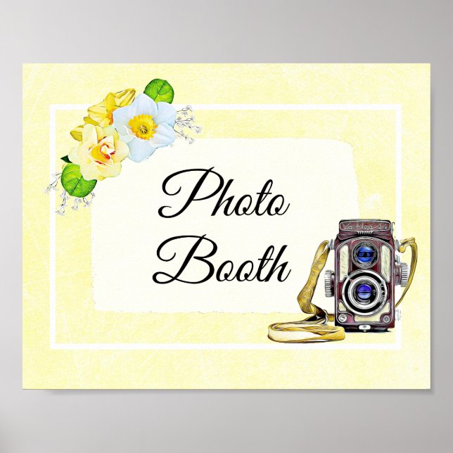 Poster Panneau de mariage pour photobooth floral jaune (Devant)