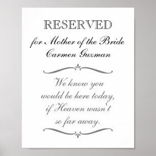 Poster Panneau de mariage réservé à la mémoire de la mère