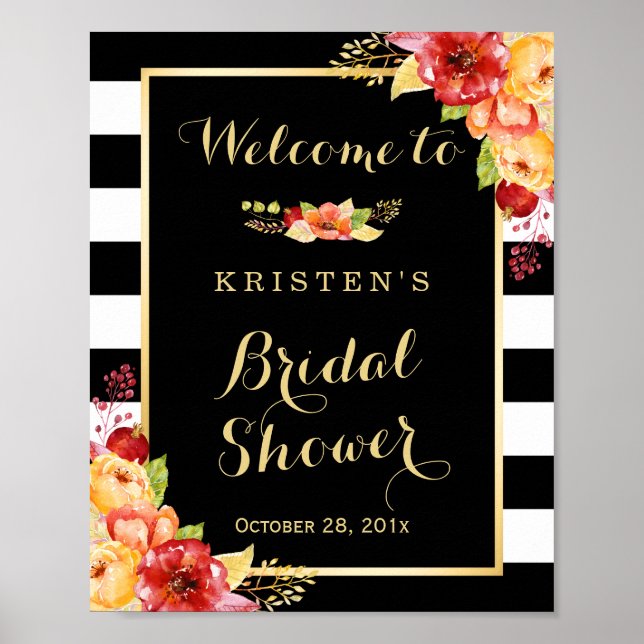 Poster Panneau de mariage rustique d'automne floral (Devant)