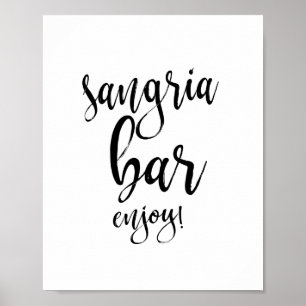 Poster Panneau de mariage Sangria Bar Noir et Blanc 8x10