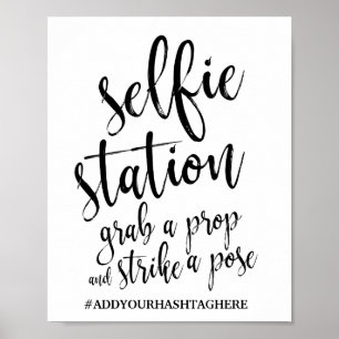 Poster Panneau de mariage Selfie Station Noir et Blanc 8x