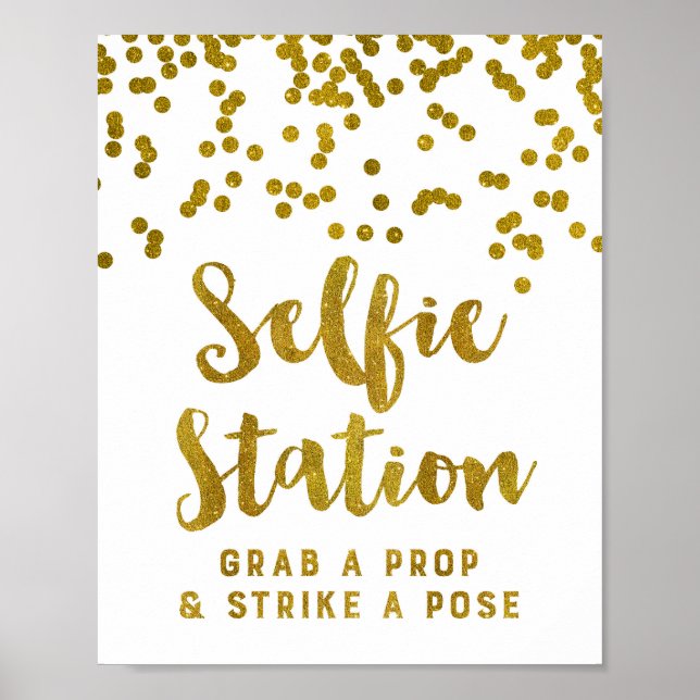 Poster Panneau de mariage Station Selfie Confettis Dorés (Devant)