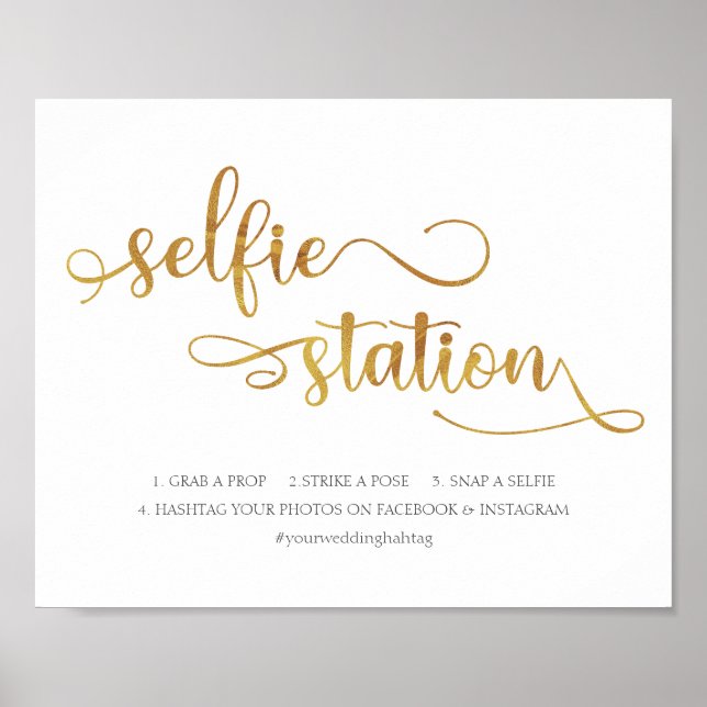 Poster Panneau de mariage tendance blanc or "Station Self (Devant)