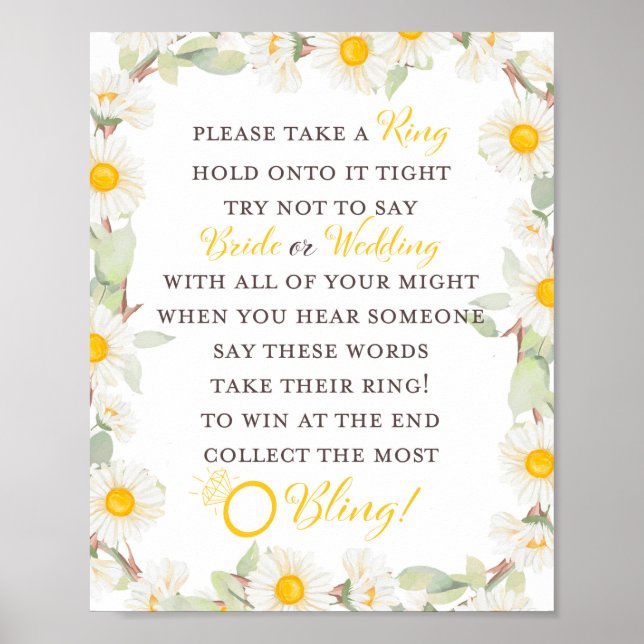 Poster Panneau de Mariage Thème Daisy de Printemps (Devant)