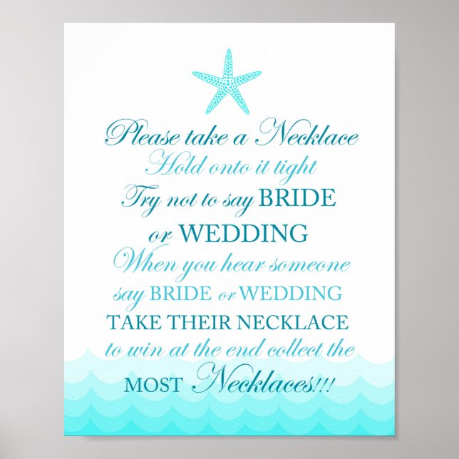 Poster Panneau de mariage thème plage 8x10" (Devant)