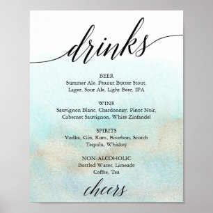 Poster Panneau de menu Aqua and Gold Watercolor Beach Dri