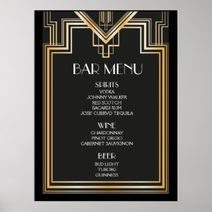 Poster Panneau de MENU BAR   Mariage inspiré de Gatsby le