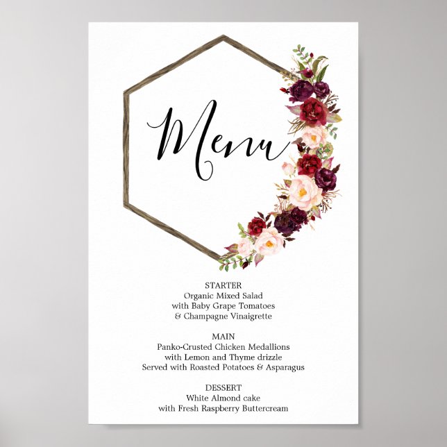 Poster Panneau de menu Boho Bourgogne ou menu de bar (Devant)